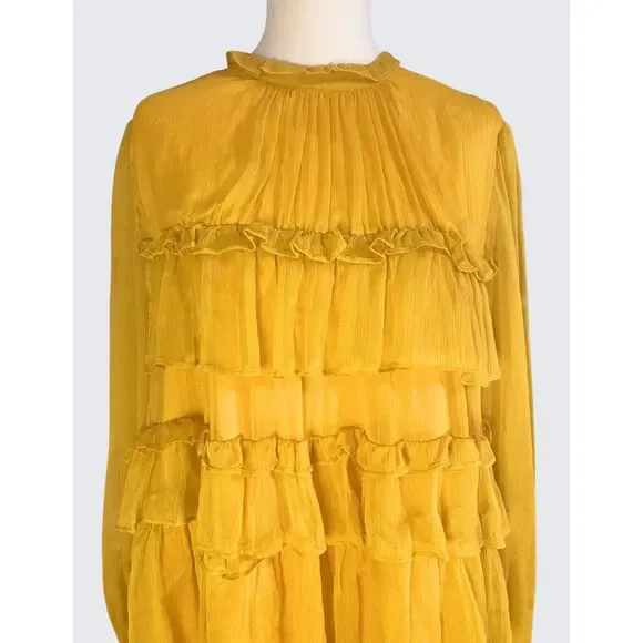 Sunflower Yellow Tiered Ruffles Mini Dress | 60s-Style Retro Cocktail - Picture 6 of 9